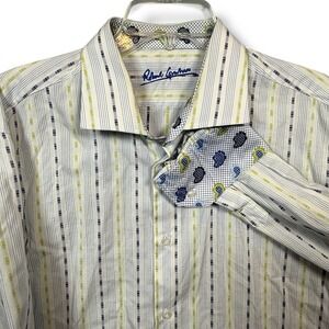 Robert Graham Flip Cuff XL 17.5 Dress Shirt Cotton Multicolor Stripe Long Sleeve